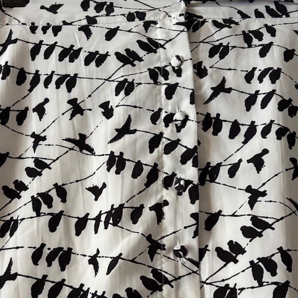 Blue Rain Black and White Bird Pattern A-Line Skirt - Picture 2 of 6